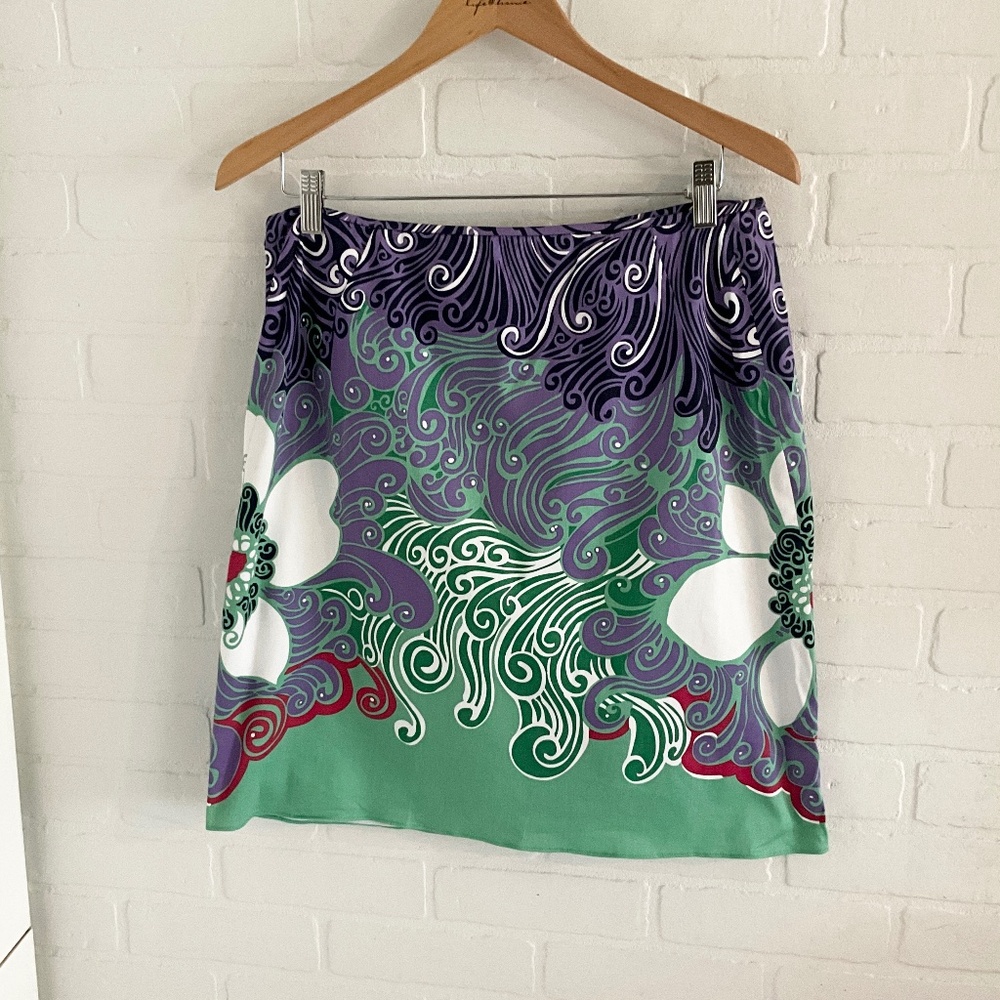 Tahari Green Purple Floral A-Line Skirt